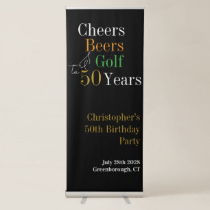 50th Birthday Golf Cheers Beers Party Retractable Banner