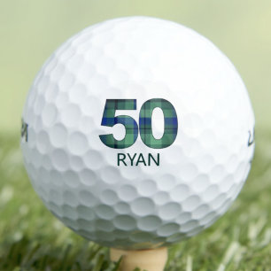 50th Birthday Golf Gift for Boyfriend – Blue Plaid Balls