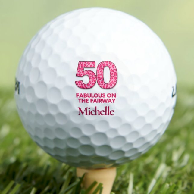 50th Birthday Golfer 50 And Fabulous Pink Leopard Golf Balls (Creator Uploaded)
