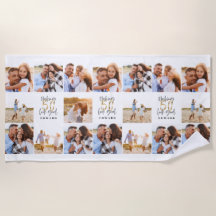50th birthday good gold black photo collage chic beach towel
