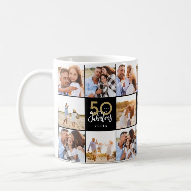 50th birthday good gold black photo collage chic c coffee mug (Left)