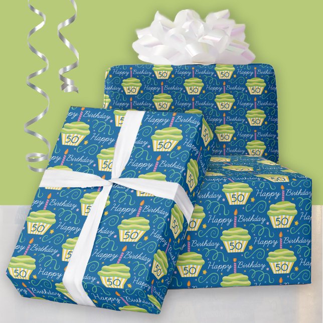 50th Birthday Graphic Cupcake  Wrapping Paper (Creator Uploaded)