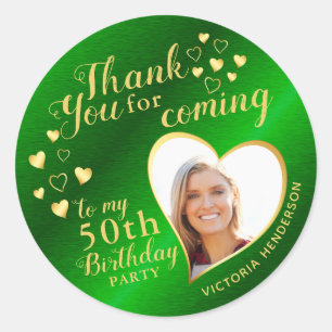50th Birthday Green and Gold Favour Thank You Classic Round Sticker