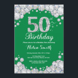 50th Birthday Green and Silver Diamond Invitation<br><div class="desc">50th Birthday Invitation. Green and Silver Rhinestone Diamond. Elegant Birthday Bash invite. Adult Birthday. Women Birthday. Men Birthday. For further customisation,  please click the "Customise it" button and use our design tool to modify this template.</div>