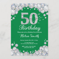 50th Birthday Green and Silver Diamond