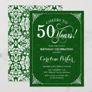 50th Birthday - Green Damask Invitation