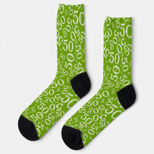 50th Birthday Green/White Random Number Pattern Socks