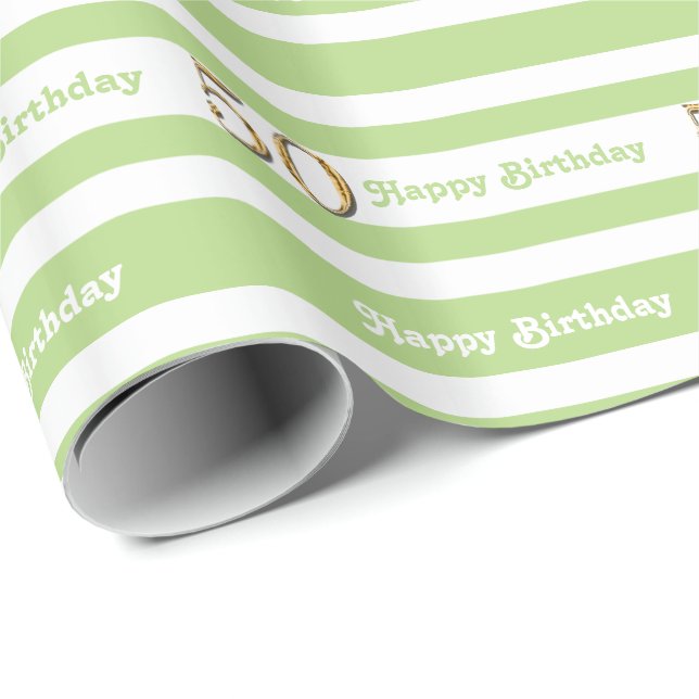 50th birthday green white women wrapping paper (Roll Corner)