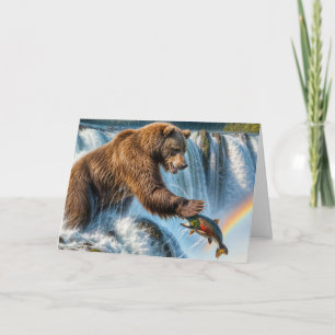 50th Birthday Grizzly Bear Catching a Salmon Card