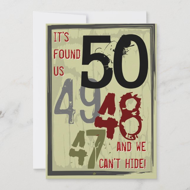 50th Birthday Grungy Countdown Couples Party Invitation (Front)