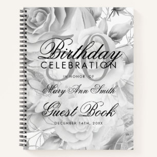 50th Birthday Guestbook Party Floral Silver White Notebook