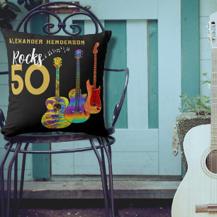 50th birthday Guitar Music Rocks 50 Cushion