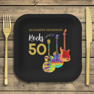 50th birthday Guitar Rocks 50 Personalised Paper Plate
