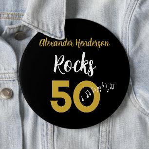 50th birthday Guitar Rocks 50 Personalized 6 Cm Round Badge