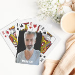 50th birthday guys men hello 50<br><div class="desc">Playing cards for a 50th birthday party for a guy.  Template for Your photo.  White letters and the text: Hello 50</div>