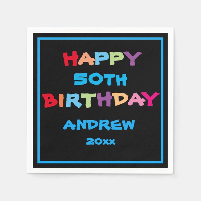 50th Birthday Happy Birthday Custom Modern Cute Napkin (Front)