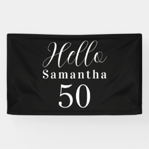 50th Birthday Hello 50 Black White Birthday Banner