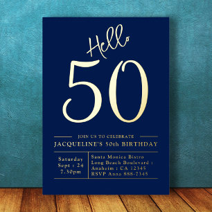 50th Birthday Hello 50 Blue Gold
