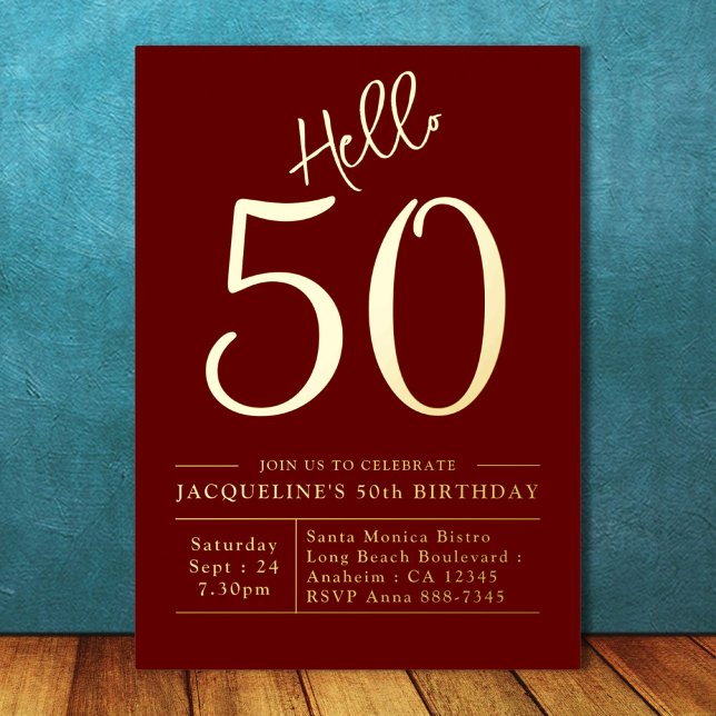 50th Birthday Hello 50 Burgundy Gold (Creator Uploaded)