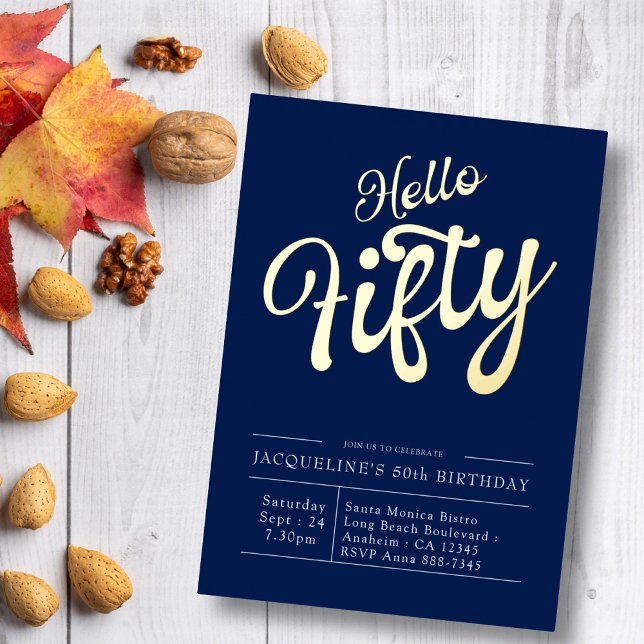 50th Birthday Hello Fifty Navy Blue Gold (Creator Uploaded)