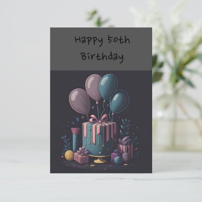 50th Birthday Her Balloons Card (Standing Front)