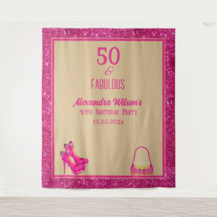 50th Birthday High Heels Pink Glittery Back Drop  Tapestry