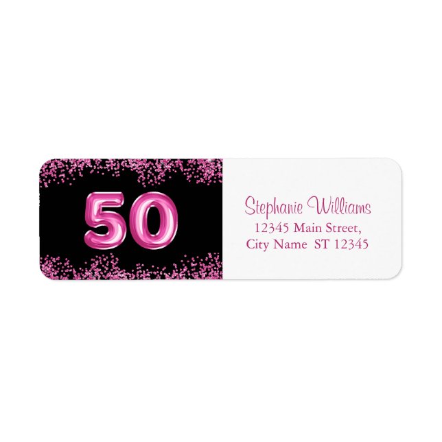 50th Birthday Hot Pink Balloon Font | Faux Glitter (Front)