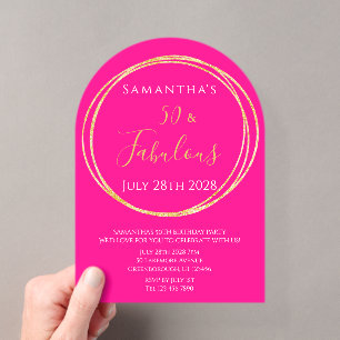 50th Birthday Hot Pink Gold Birthday Acrylic Invitations