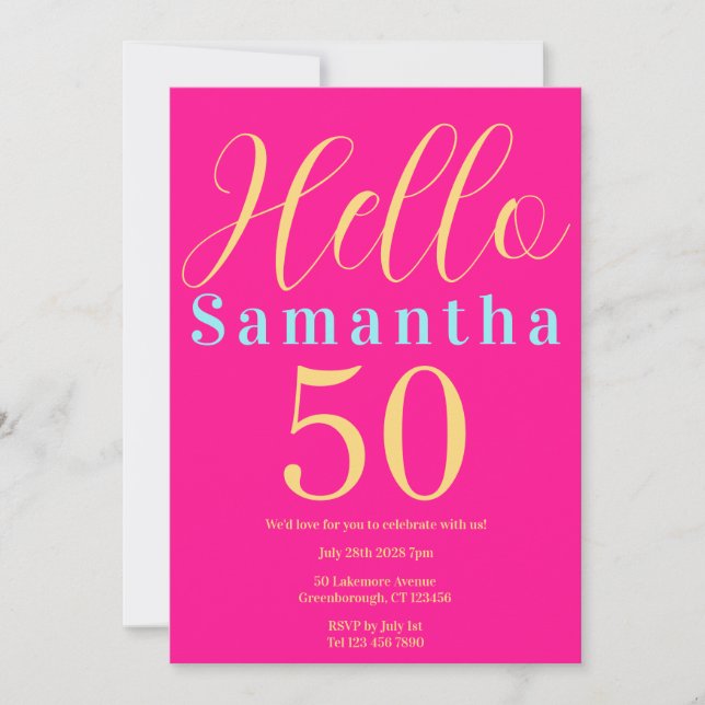 50th Birthday Hot Pink Party Invitation (Front)