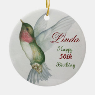 50th Birthday Hummingbird Keepsake Watercolor Ceramic Tree Decoration