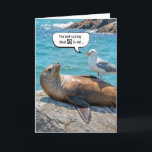 50th Birthday Humour Seagull Perched On a Sea Lion Card<br><div class="desc">A sea lion relaxes on a rock by the ocean while a seagull perches on its belly,  appearing to be laughing for a 50th birthday.</div>