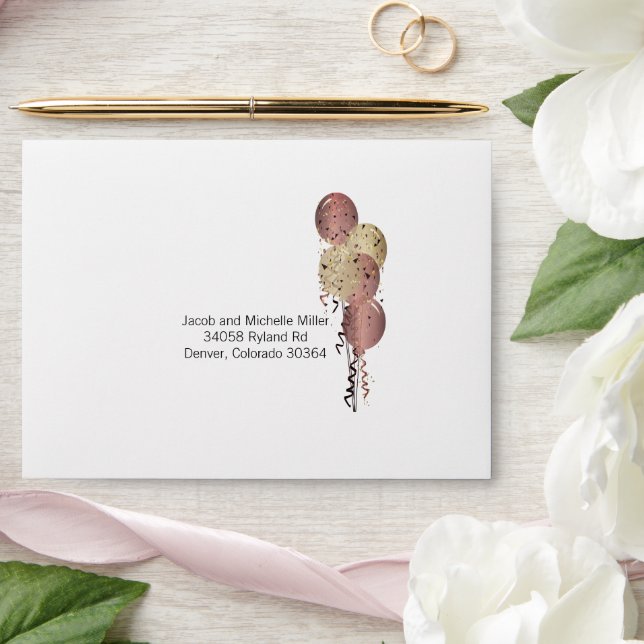 50th Birthday in Black and Rose Gold Glitter  Envelope (Wedding)