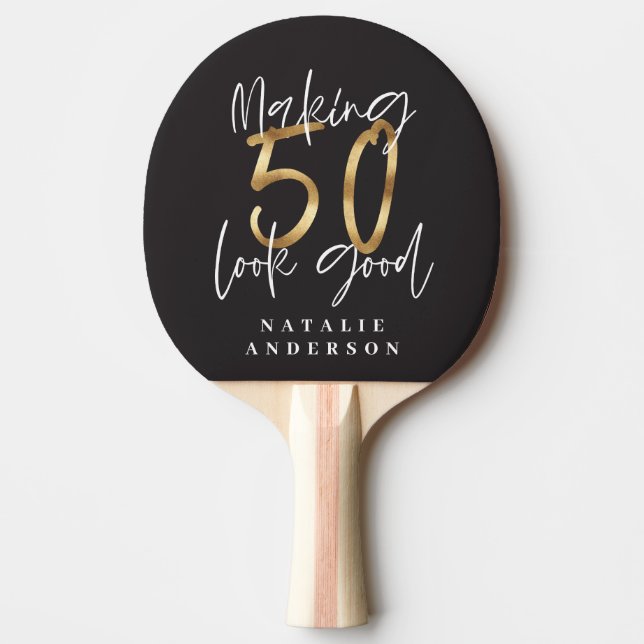 50th birthday initials personalised favour gift ping pong paddle (Front)