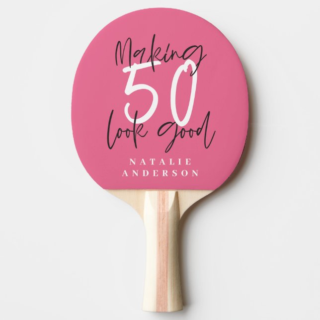 50th birthday initials personalised favour gift ping pong paddle (Front)
