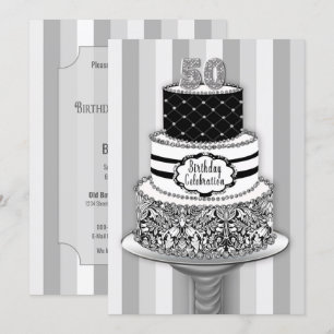 50th Birthday Invitation, 3-Tier Cake Invitation