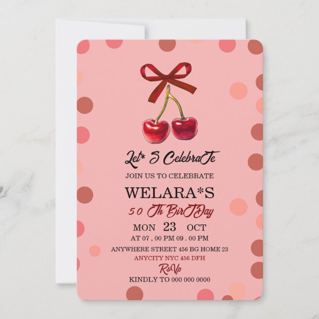 50th Birthday Invitation, 50th Invite, pink  Invitation (Front)