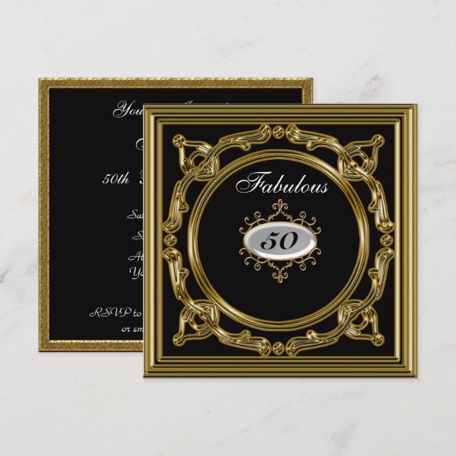 50th birthday Invitation Black (Front/Back)