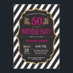 50th Birthday Invitation. Black and Gold Glitter Invitation<br><div class="desc">50th Birthday Invitation for women. Pink Black and Gold Birthday Party Invite. Gold Glitter. Pink Floral Flower. Black and White Stripes. Printable Digital. For further customisation,  please click the "Customise it" button and use our design tool to modify this template.</div>