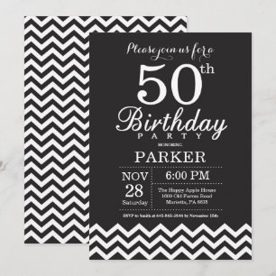 50th Birthday Invitation Black and White Chevron