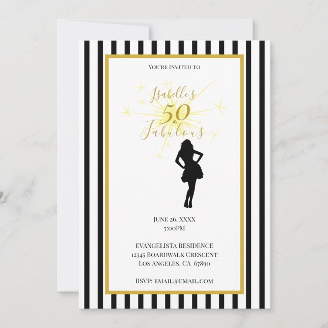 50th Birthday Invitation Black & Gold (Front)