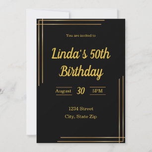  50th Birthday Invitation – Black & Gold   Elegant