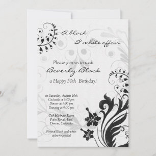 50th Birthday Invitation Black White Floral