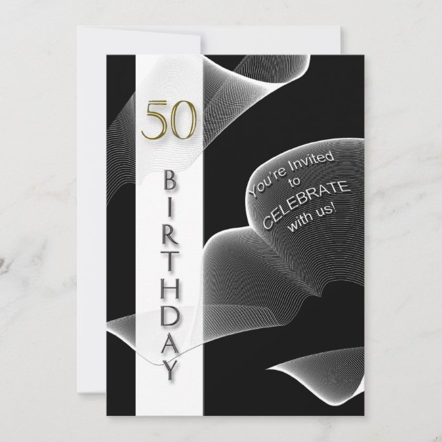 50th Birthday Invitation, Black/White, Modern Invitation (Front)