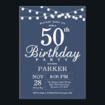 50th Birthday Invitation Blue<br><div class="desc">50th Birthday Invitation with String Lights. Blue Background. Men or Women Birthday. 13th 15th 16th 18th 20th 21st 30th 40th 50th 60th 70th 80th 90th 100th,  Any age. For further customisation,  please click the "Customise it" button and use our design tool to modify this template.</div>