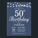 50th Birthday Invitation Blue<br><div class="desc">50th Birthday Invitation with String Lights. Blue Background. Men or Women Birthday. 13th 15th 16th 18th 20th 21st 30th 40th 50th 60th 70th 80th 90th 100th,  Any age. For further customisation,  please click the "Customise it" button and use our design tool to modify this template.</div>