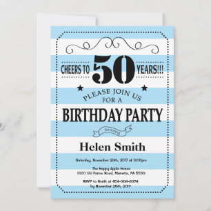 50th Birthday Invitation Blue and White Stripes