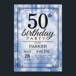 50th Birthday Invitation Blue Glitter<br><div class="desc">50th Birthday Invitation with Blue String Lights with Blue Glitter Background. Blue Birthday. Adult Birthday. Men or Women Bday Invite. 13th 15th 16th 18th 20th 21st 30th 40th 50th 60th 70th 80th 90th 100th, Any age. For further customisation, please click the "Customise it" button and use our design tool to...</div>
