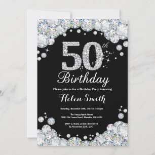 50th Birthday Invitation Chalkboard Silver Diamond