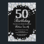 50th Birthday Invitation Chalkboard Silver Diamond<br><div class="desc">50th Birthday Invitation. Silver Rhinestone Diamond Chalkboard Background. Elegant Birthday Bash invite. Black and White. Adult Birthday. Women Birthday. Men Birthday. For further customisation,  please click the "Customise it" button and use our design tool to modify this template.</div>