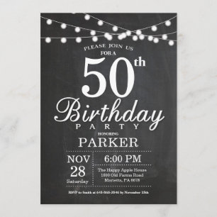 50th Birthday Invitation Chalkboard String Lights
